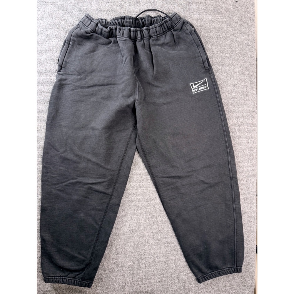 Nike x Stussy Sweatpants Mens Large Black Fleece Embroidered Joggers Streetwear